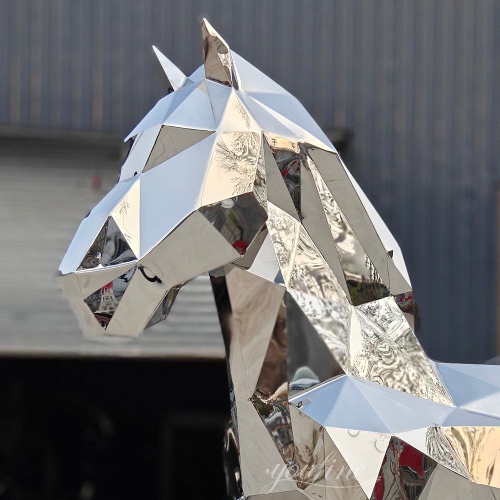 Metal Polished Geometric Horse Sculpture Detail