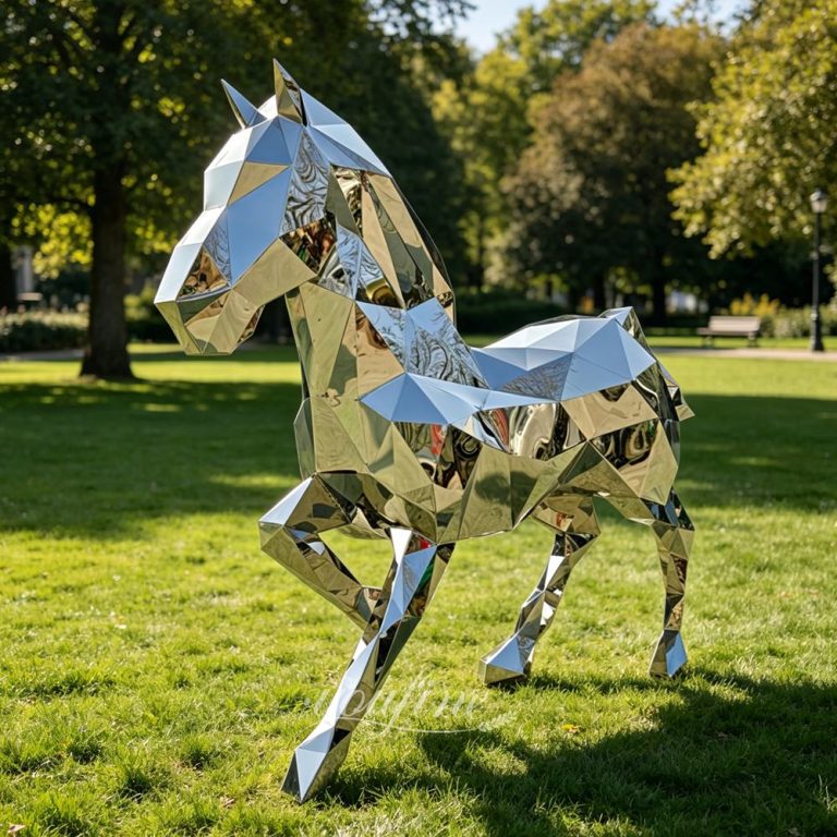 Metal Polished Geometric Horse Sculpture for Park