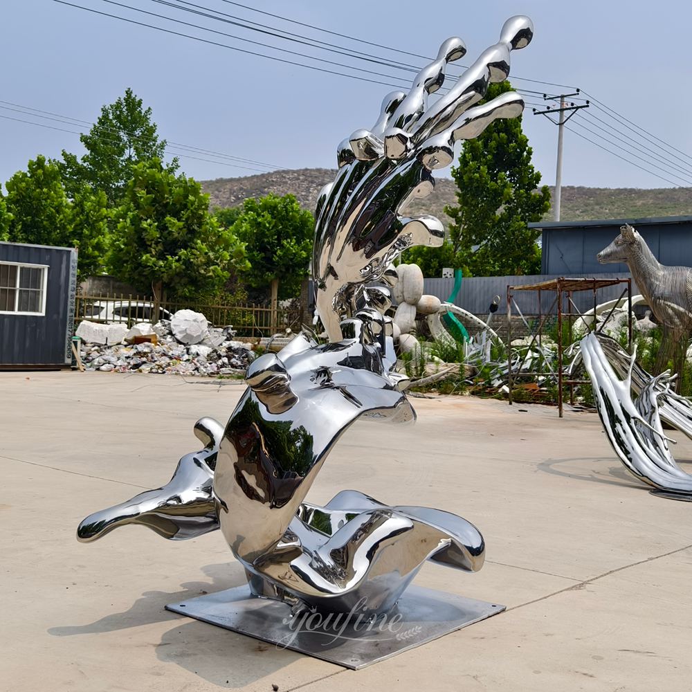 Polished Stainless Steel Modern Metal Wave Sculpture