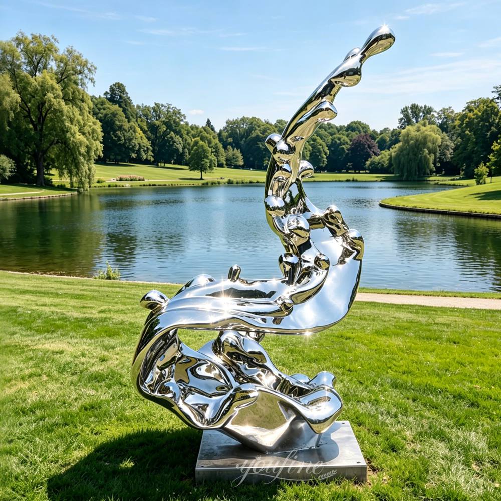 Stainless Steel Modern Metal Wave Sculpture for Lakeside Decor