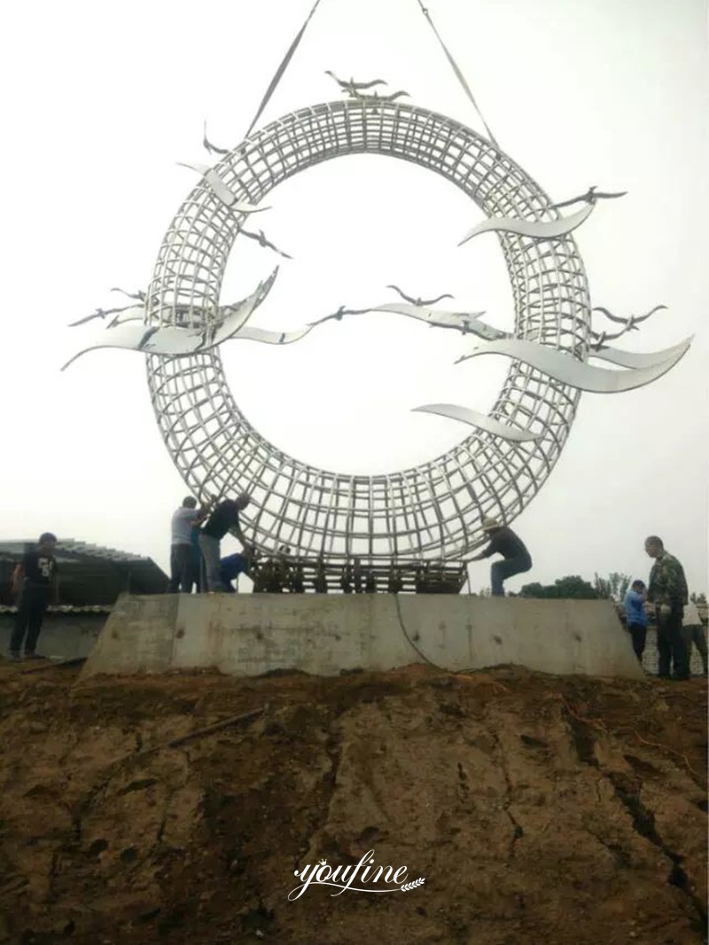 Stainless steel sculpture installation process