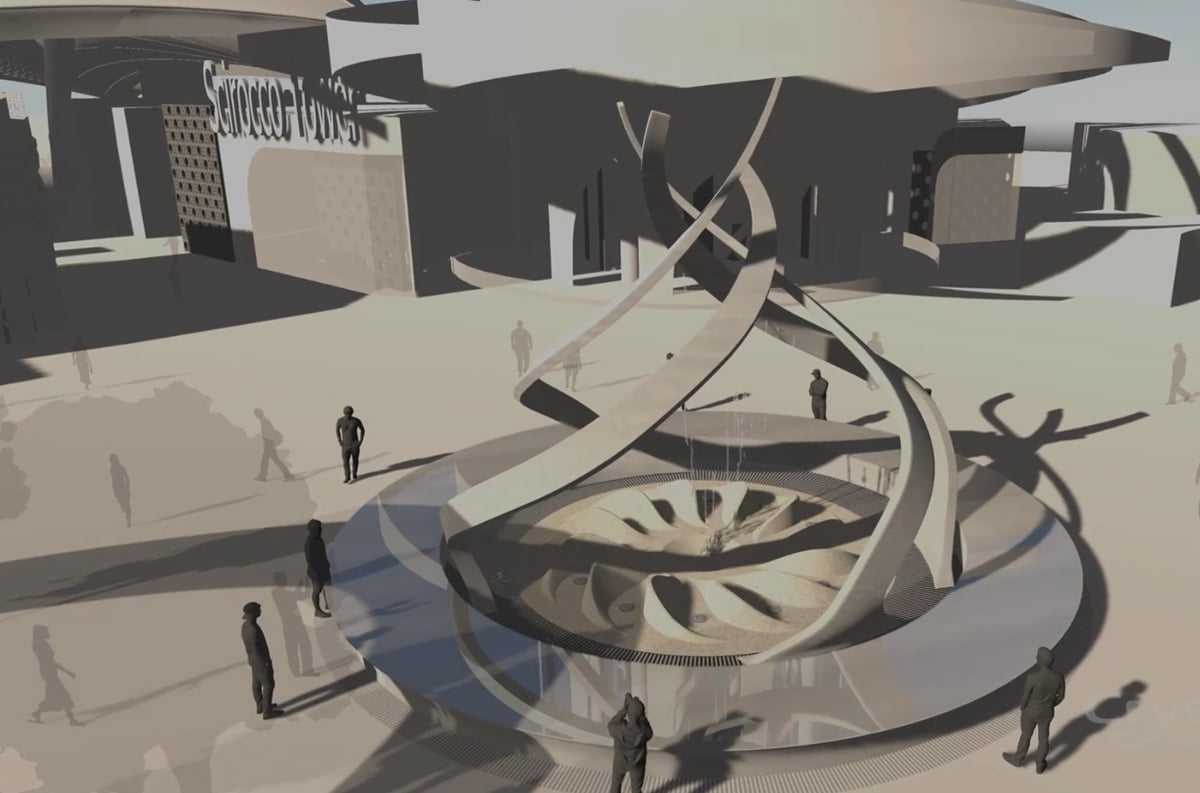 3D design drawing for the Six Flags Qiddiya stainless steel sculpture
