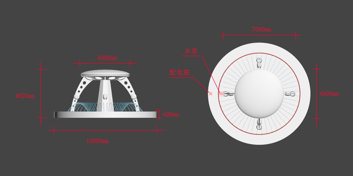 Technical 3D model for stainless steel water sculpture
